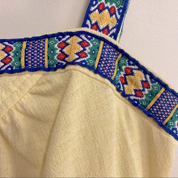 Vintage 70s Pale Yellow Sun Dress with Embroidery - Picture 4 of 9